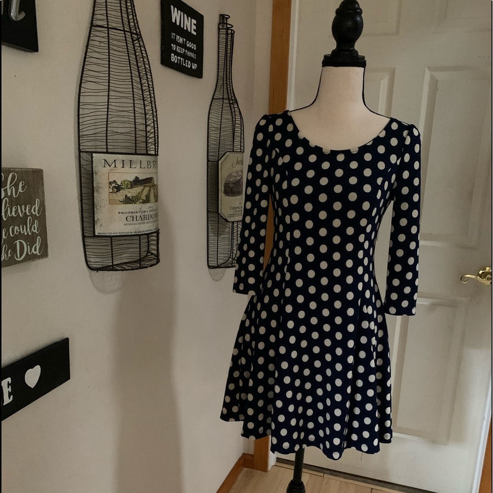 Lapis polka dot navy dress.